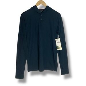 Threads 4 Thought Navy Blue Long Sleeve Hooded Button Henley Pullover Shirt SM